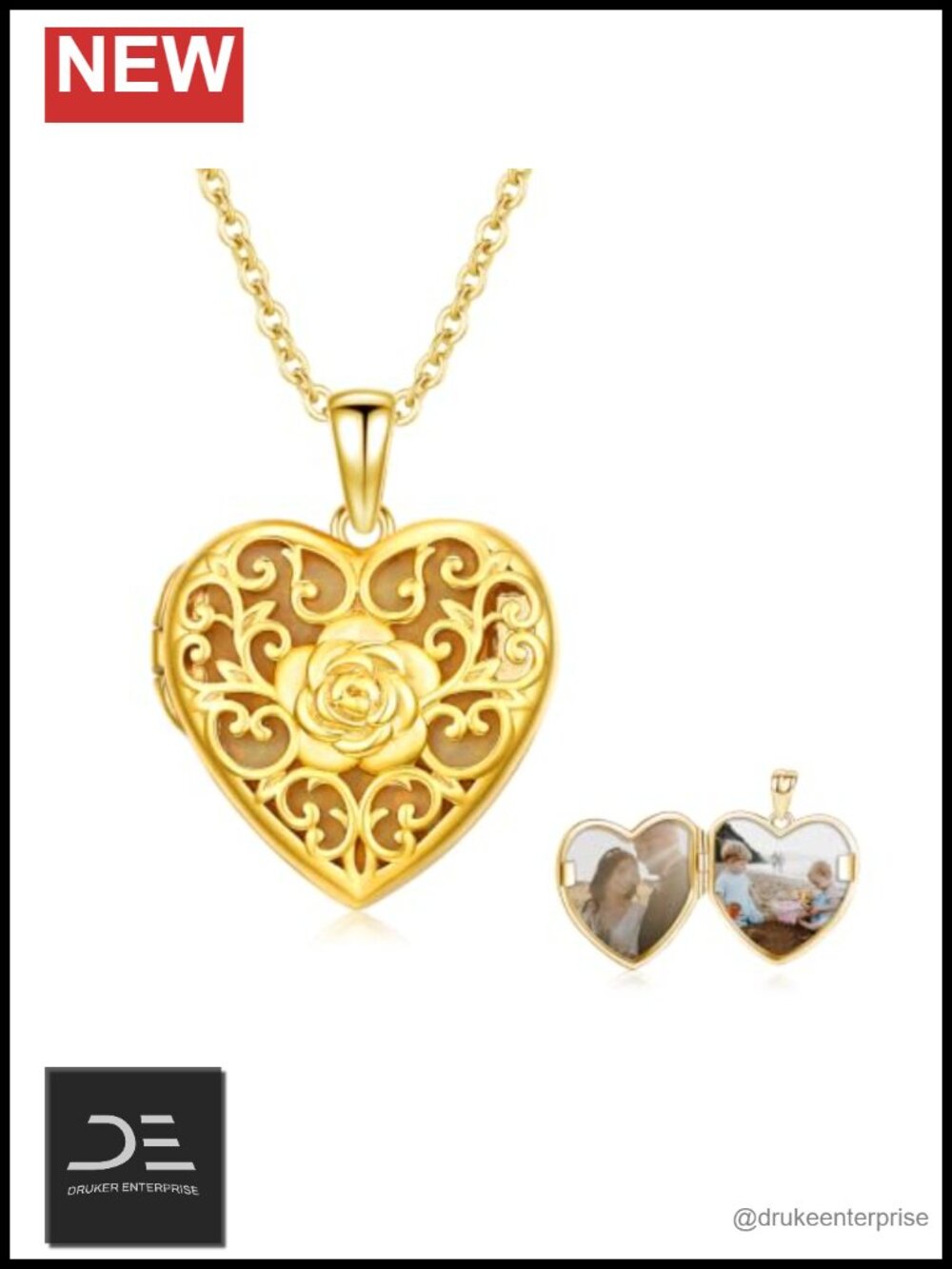 Custom Photo Locket Necklace - Rose Gold Keepsake Pendant Jewelry for Women